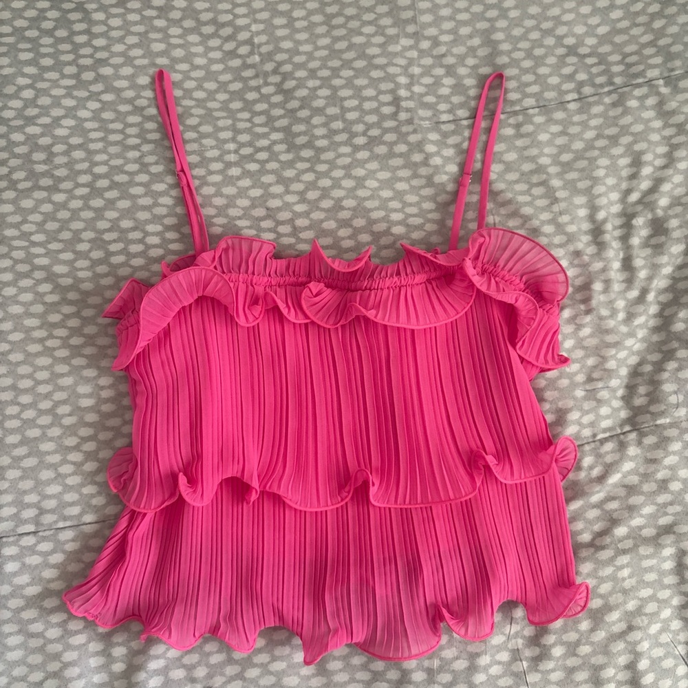 Lush Hot Pink Pleated Ruffle Cami